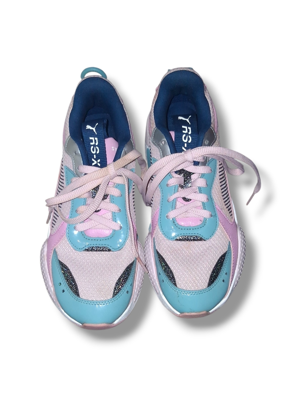 Puma RS-X Glitter Pink Teal Navy Chunky Sneakers Size 7 Women's 385769-01